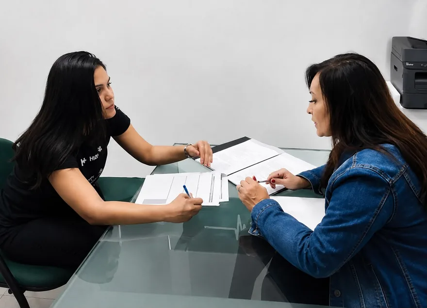 Preceptora do Hplus Med em atendimento individual a uma aluna