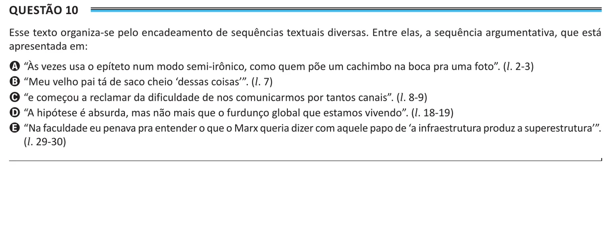 Questão 10 do ENEM 2025, aplicação de Belém, como saiu no caderno de prova