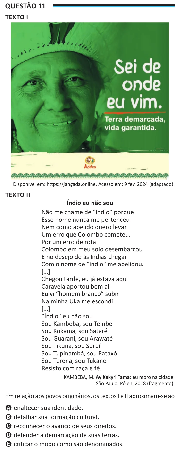 Questão 11 do ENEM 2025, aplicação de Belém, como saiu no caderno de prova