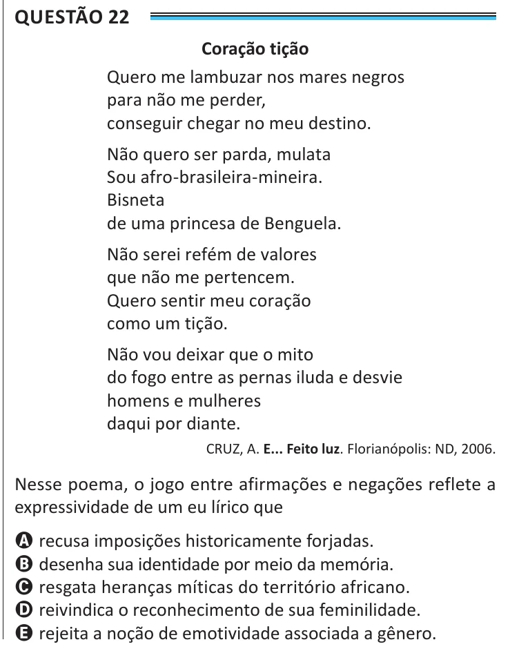 Questão 22 do ENEM 2025, aplicação de Belém, como saiu no caderno de prova