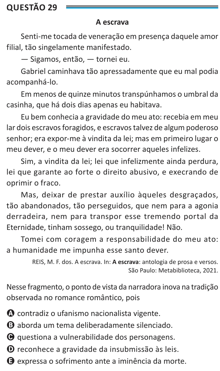 Questão 29 do ENEM 2025, aplicação de Belém, como saiu no caderno de prova