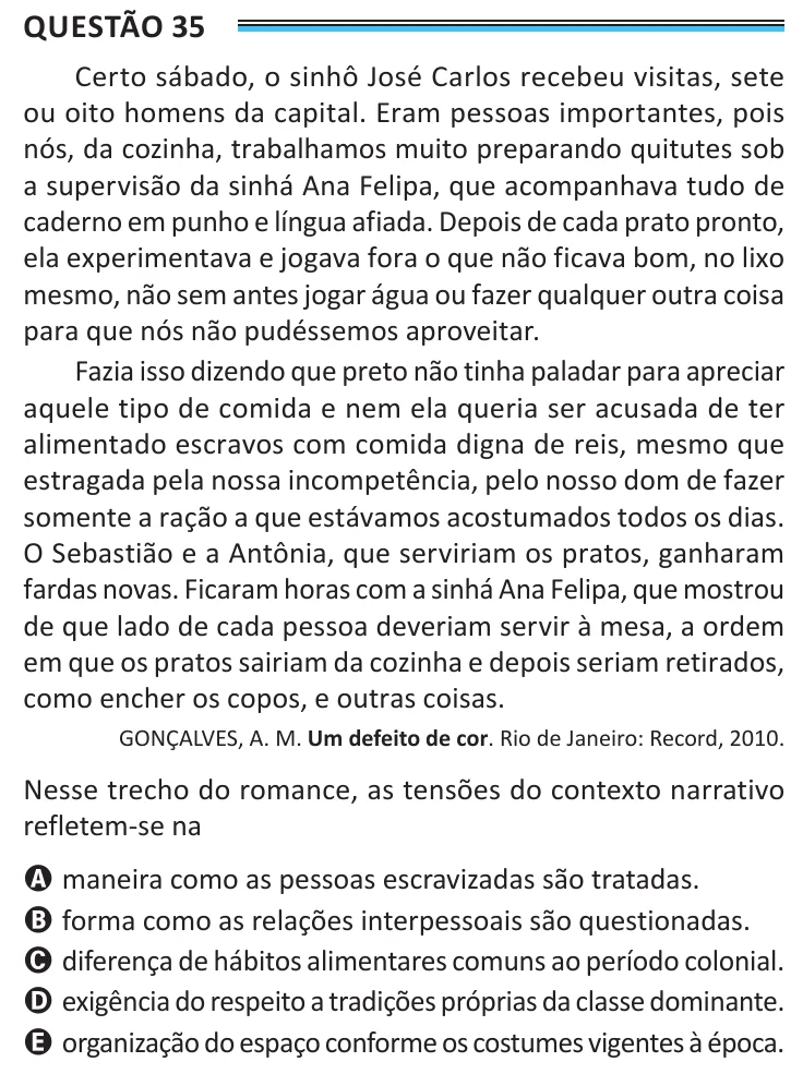 Questão 35 do ENEM 2025, aplicação de Belém, como saiu no caderno de prova