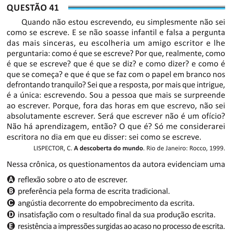 Questão 41 do ENEM 2025, aplicação de Belém, como saiu no caderno de prova