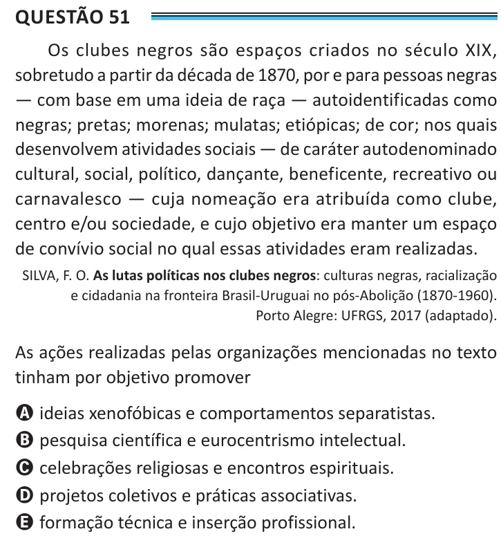 Questão 51 do ENEM 2025, aplicação de Belém, como saiu no caderno de prova
