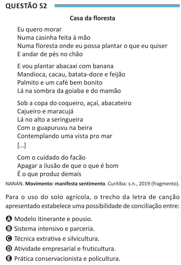Questão 52 do ENEM 2025, aplicação de Belém, como saiu no caderno de prova