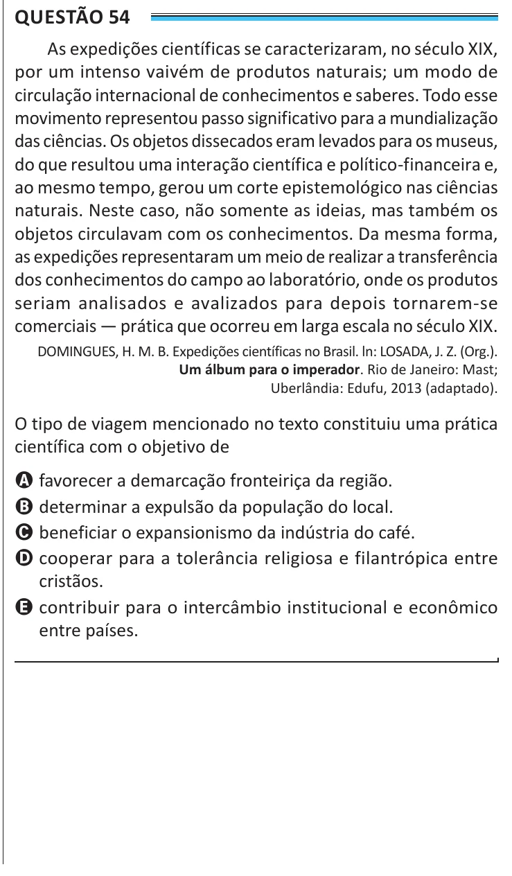 Questão 54 do ENEM 2025, aplicação de Belém, como saiu no caderno de prova