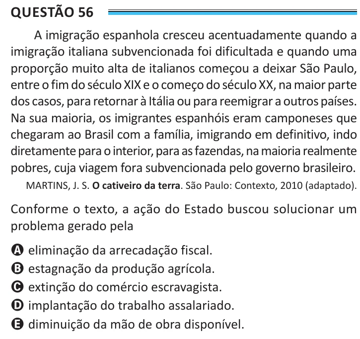 Questão 56 do ENEM 2025, aplicação de Belém, como saiu no caderno de prova