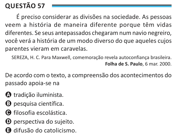 Questão 57 do ENEM 2025, aplicação de Belém, como saiu no caderno de prova
