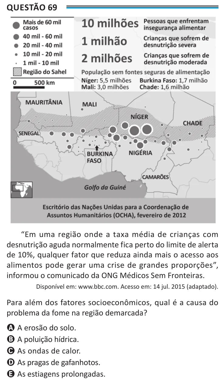 Questão 69 do ENEM 2025, aplicação de Belém, como saiu no caderno de prova