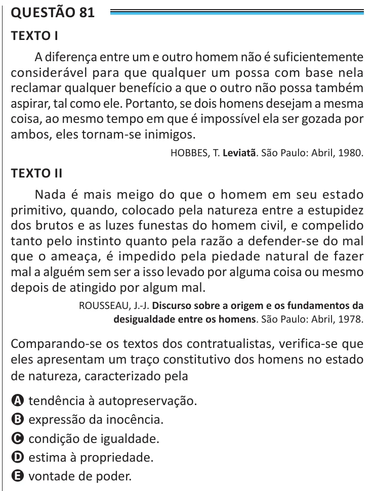 Questão 81 do ENEM 2025, aplicação de Belém, como saiu no caderno de prova