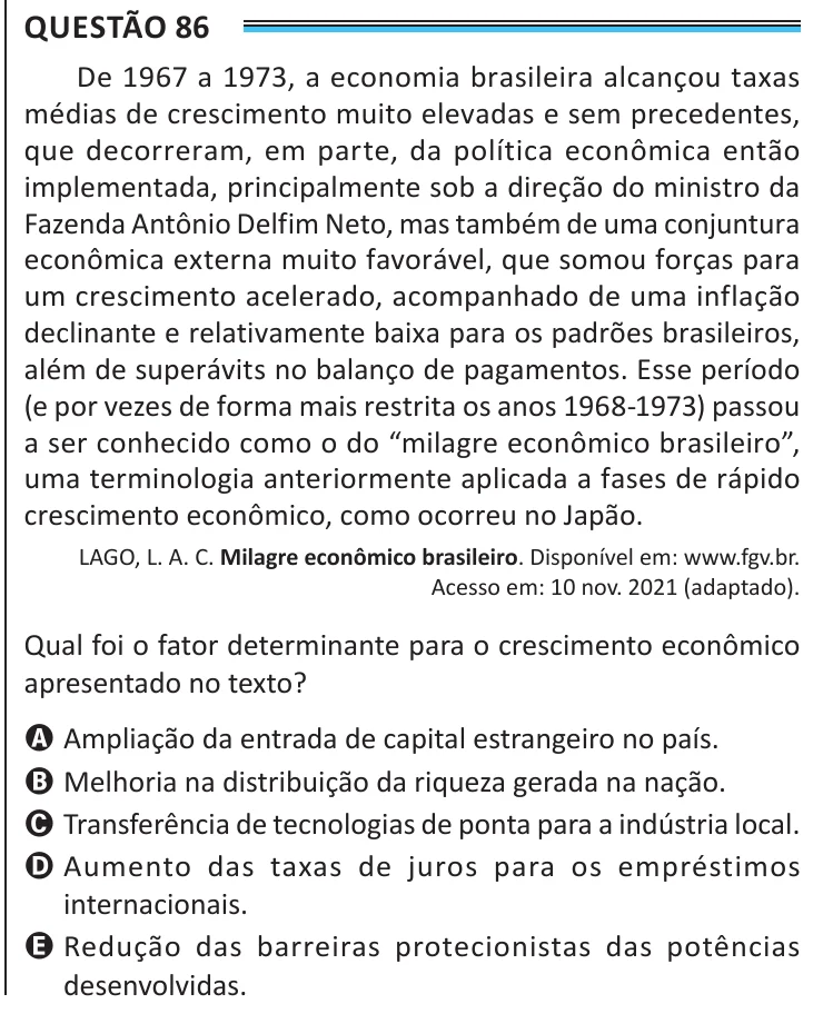 Questão 86 do ENEM 2025, aplicação de Belém, como saiu no caderno de prova