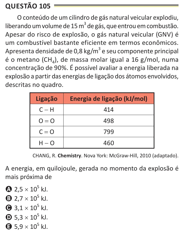Questão 105 do ENEM 2025, aplicação de Belém, como saiu no caderno de prova