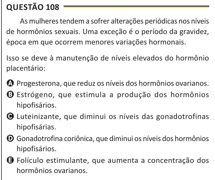 Questão 108 do ENEM 2025, aplicação de Belém, como saiu no caderno de prova