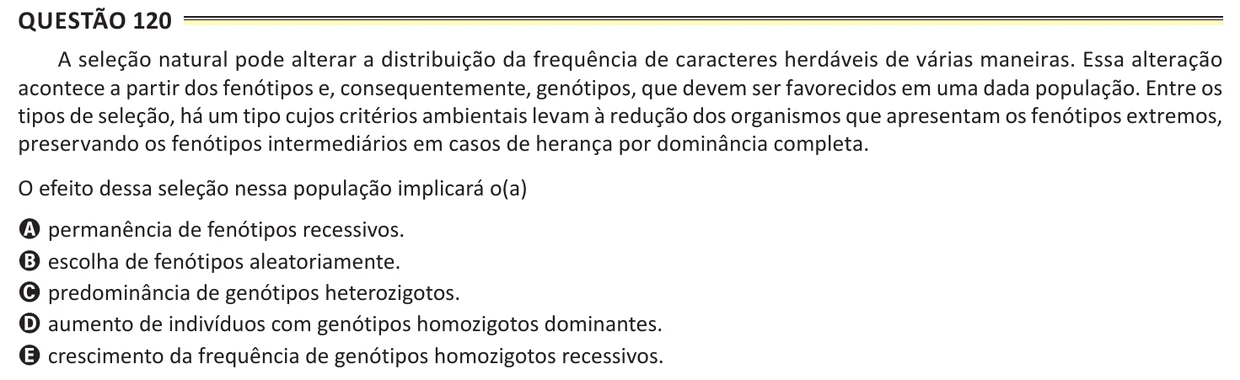 Questão 120 do ENEM 2025, aplicação de Belém, como saiu no caderno de prova