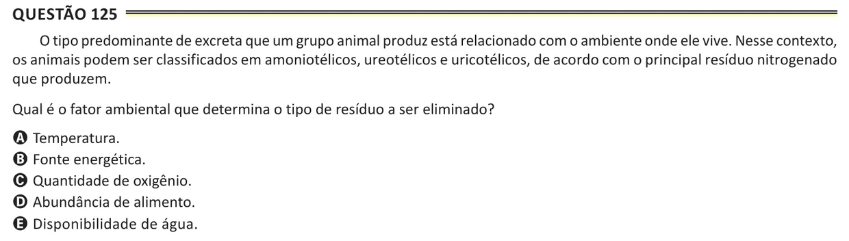Questão 125 do ENEM 2025, aplicação de Belém, como saiu no caderno de prova
