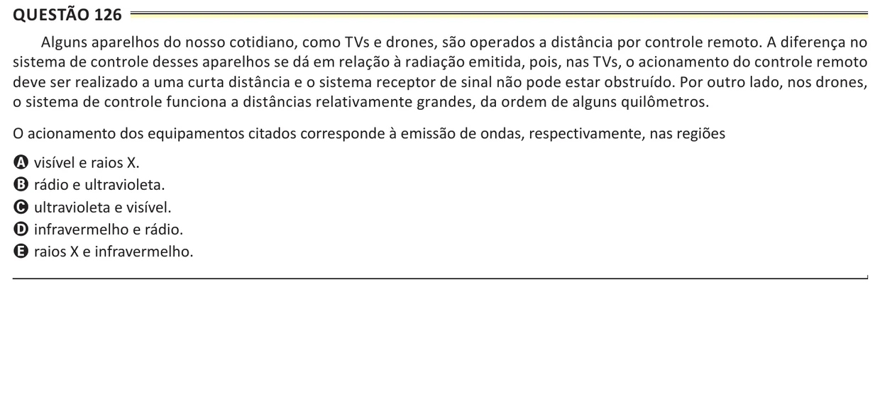 Questão 126 do ENEM 2025, aplicação de Belém, como saiu no caderno de prova