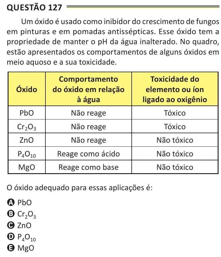 Questão 127 do ENEM 2025, aplicação de Belém, como saiu no caderno de prova