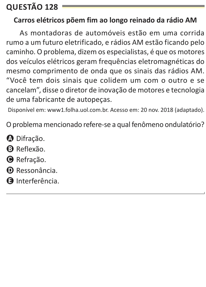 Questão 128 do ENEM 2025, aplicação de Belém, como saiu no caderno de prova