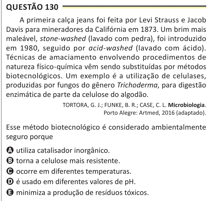 Questão 130 do ENEM 2025, aplicação de Belém, como saiu no caderno de prova