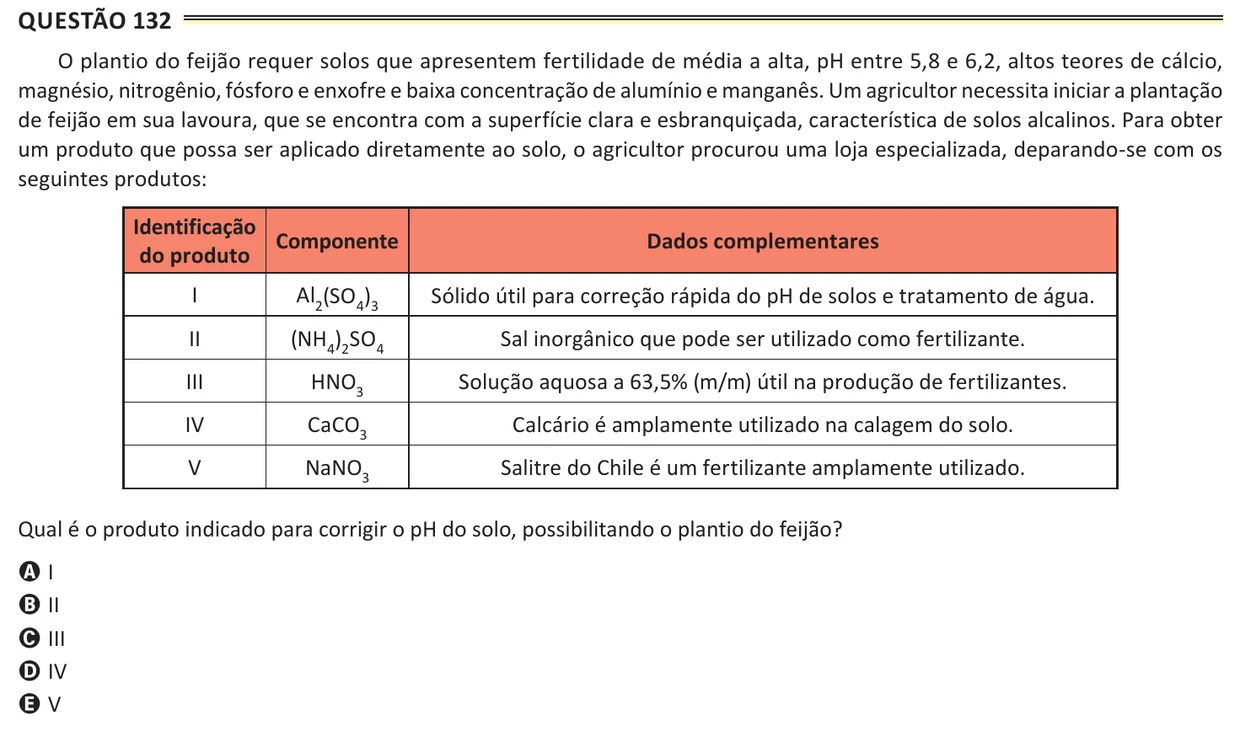 Questão 132 do ENEM 2025, aplicação de Belém, como saiu no caderno de prova