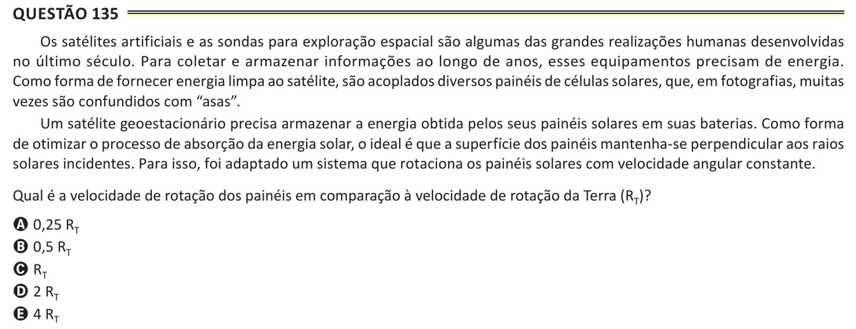 Questão 135 do ENEM 2025, aplicação de Belém, como saiu no caderno de prova