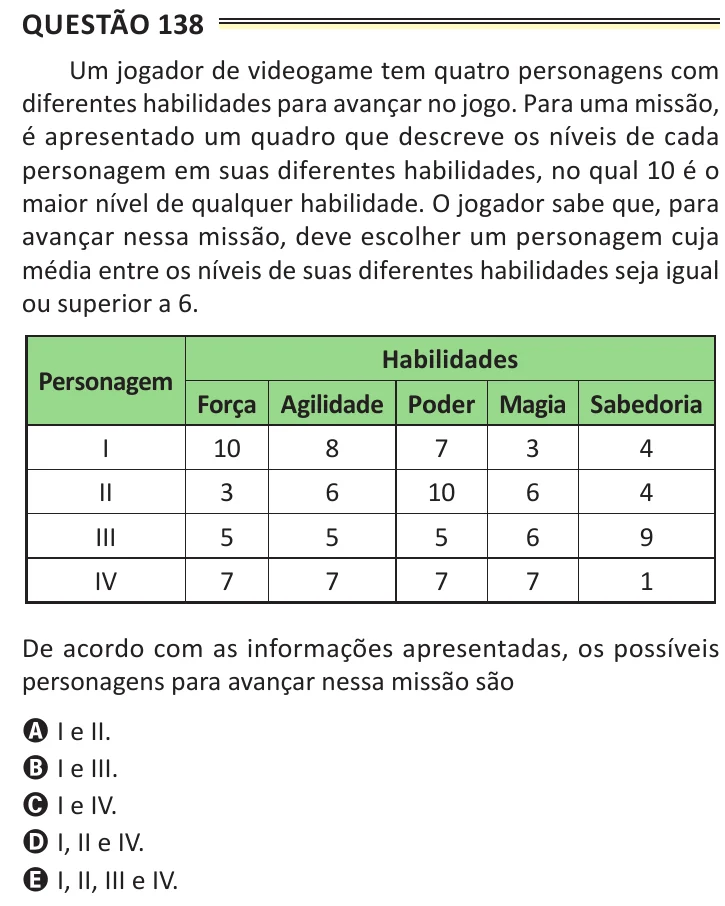 Questão 138 do ENEM 2025, aplicação de Belém, como saiu no caderno de prova