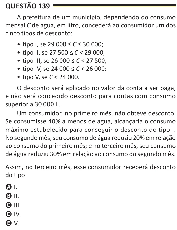 Questão 139 do ENEM 2025, aplicação de Belém, como saiu no caderno de prova