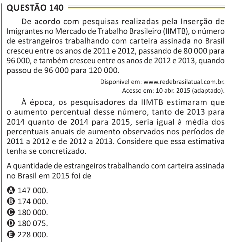 Questão 140 do ENEM 2025, aplicação de Belém, como saiu no caderno de prova