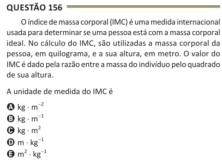 Questão 156 do ENEM 2025, aplicação de Belém, como saiu no caderno de prova