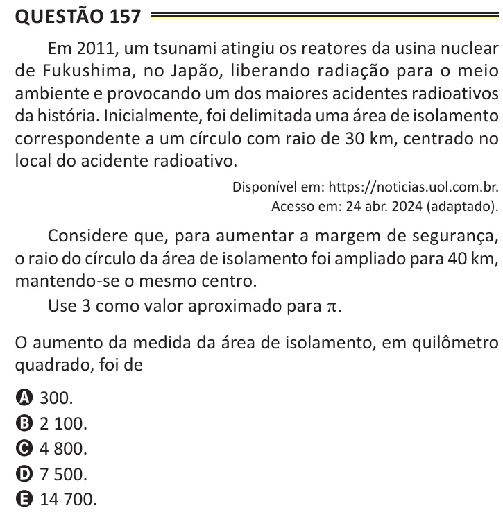 Questão 157 do ENEM 2025, aplicação de Belém, como saiu no caderno de prova