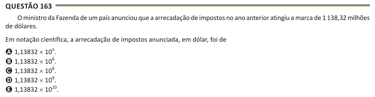 Questão 163 do ENEM 2025, aplicação de Belém, como saiu no caderno de prova