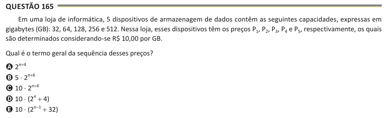 Questão 165 do ENEM 2025, aplicação de Belém, como saiu no caderno de prova