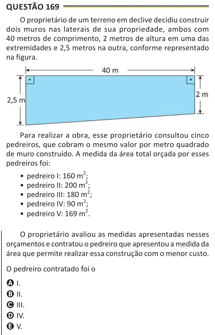 Questão 169 do ENEM 2025, aplicação de Belém, como saiu no caderno de prova