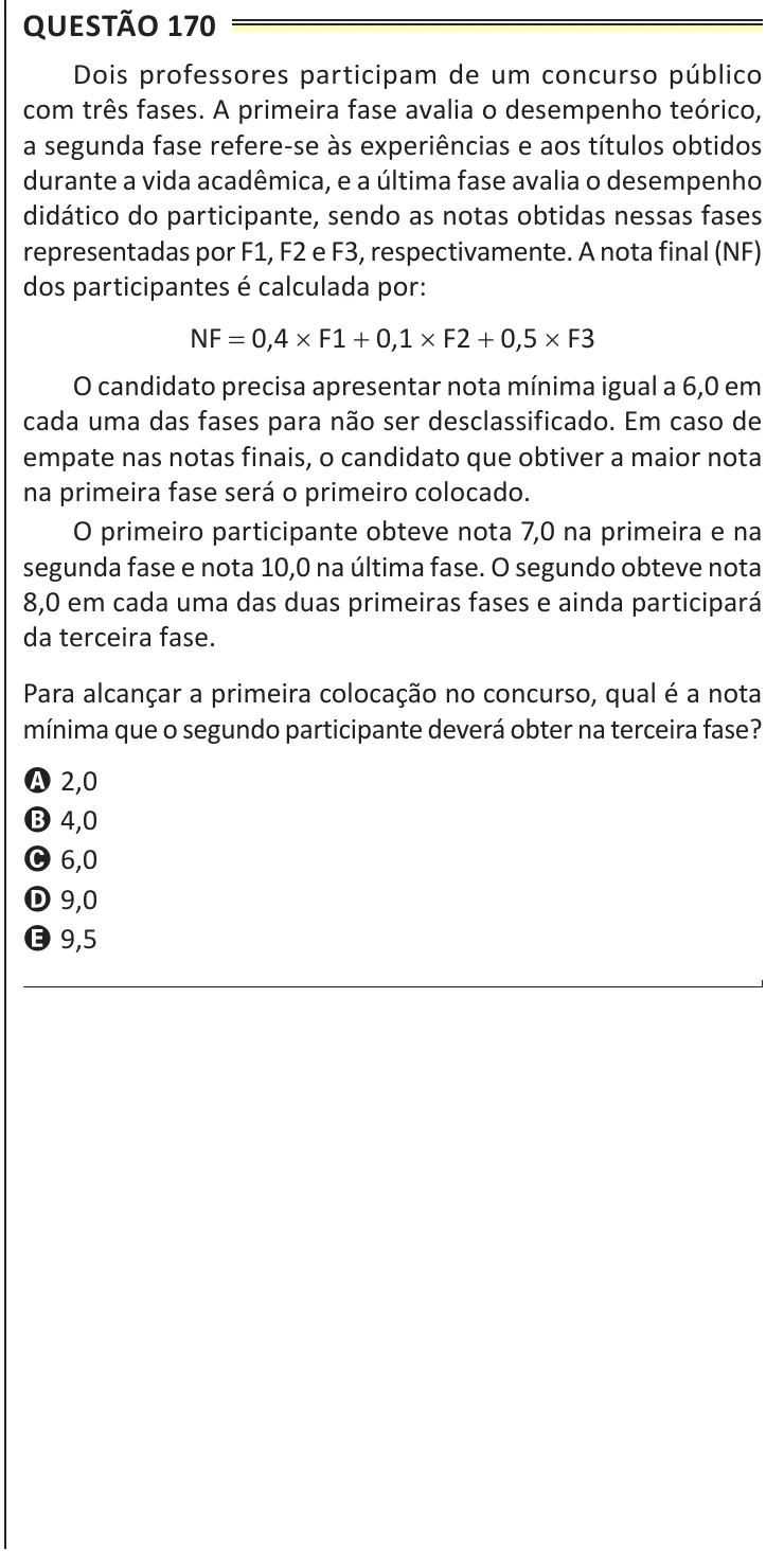 Questão 170 do ENEM 2025, aplicação de Belém, como saiu no caderno de prova