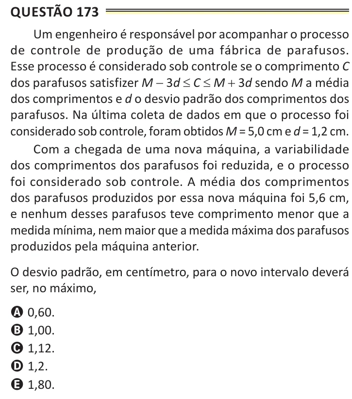 Questão 173 do ENEM 2025, aplicação de Belém, como saiu no caderno de prova